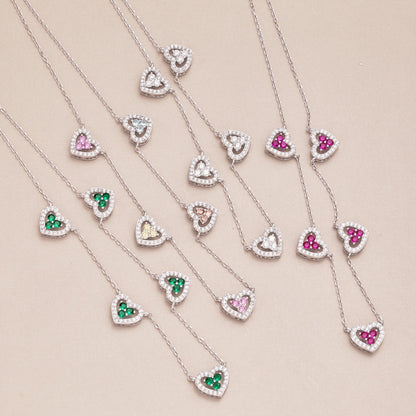 [Vivid Aurora]Sparkling Five Heart Necklace