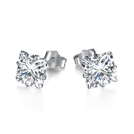 [Vivid Aurora]Stylish Shiny Square Center Stone Stud Earrings