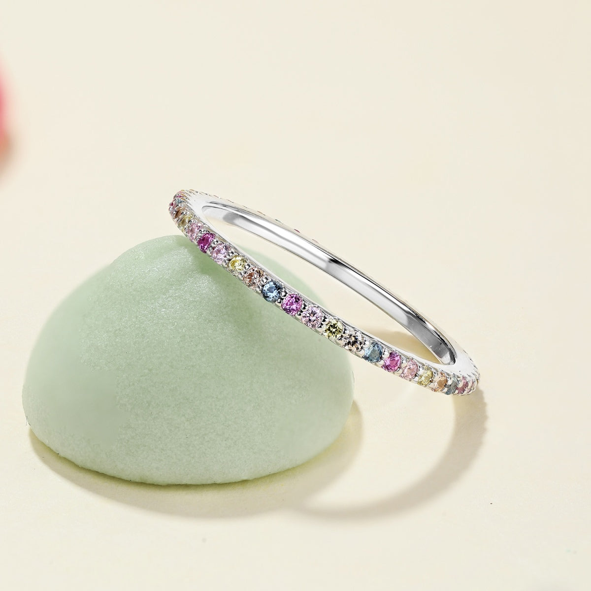 [Vivid Aurora]Ornate Colorful Round Cut Tennis Ring