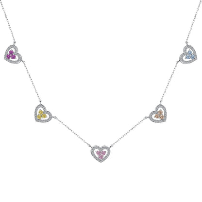 [Vivid Aurora]Sparkling Five Heart Necklace