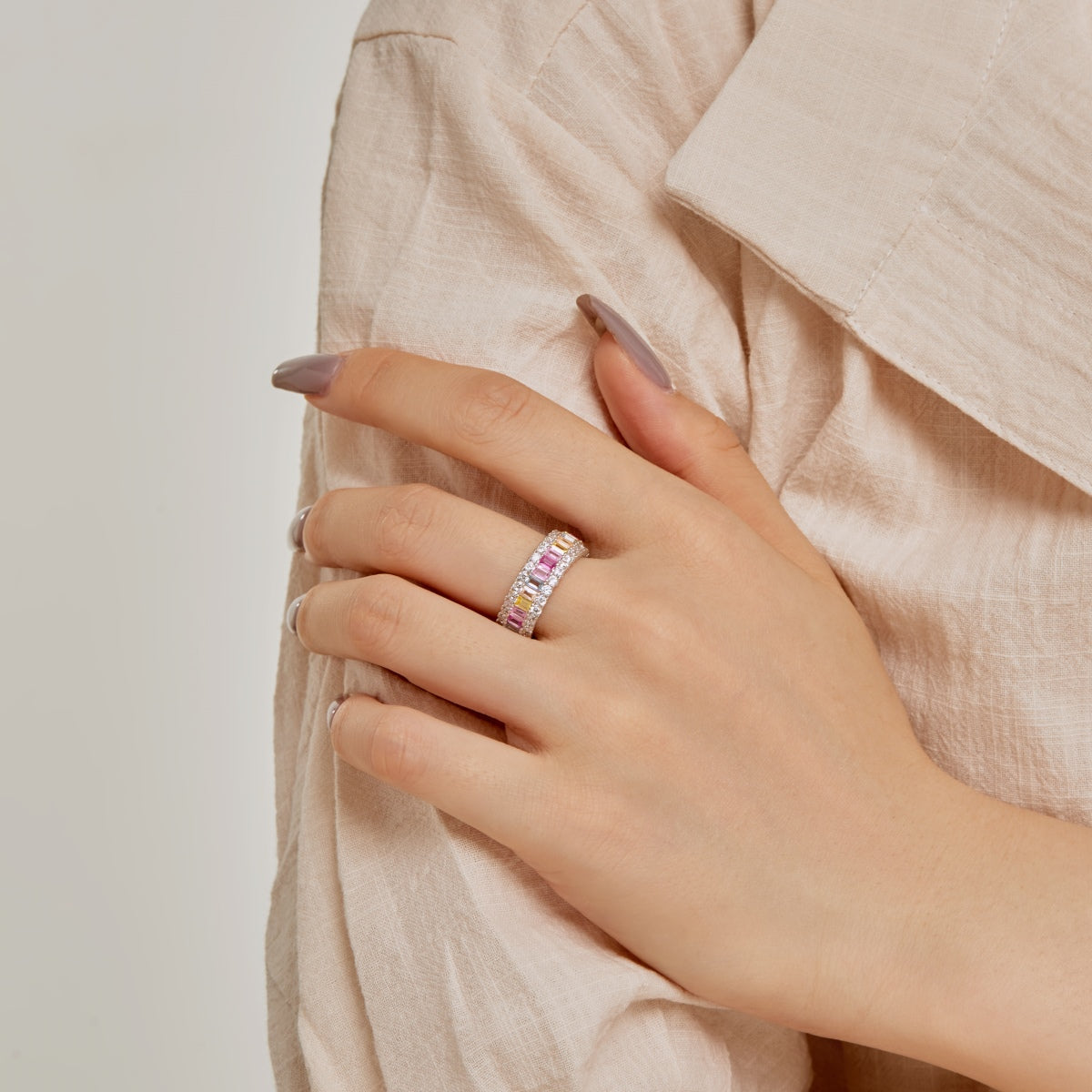 [Vivid Aurora]Dainty Colorful Radiant Cut Daily Ring